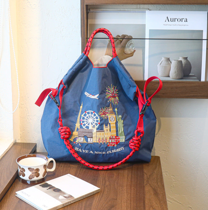 Nylon Embroidered Fashion Niche Large Capacity One Shopping Bags