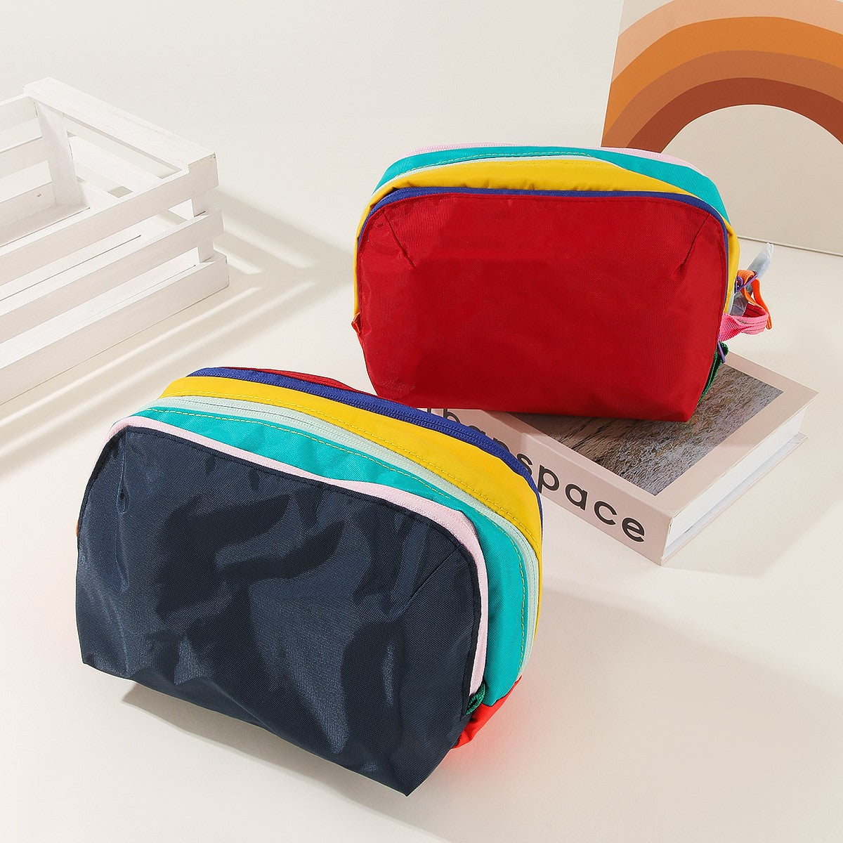 Dopamine Color Waterproof Nylon Wash Contrast Storage Large Makeup Bag