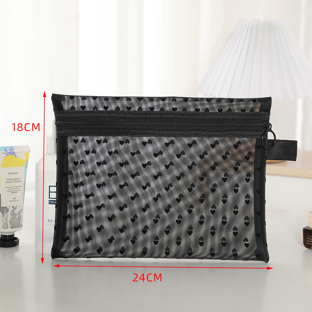 Graceful Portable Love Mesh Style Carry-on Cosmetic Bags