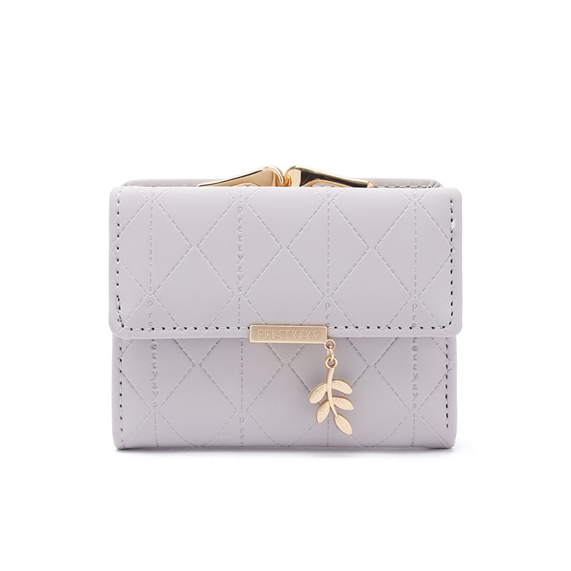 Women's Lady Simple Folding Rhombus Plaid High Texture Ladies Wallet
