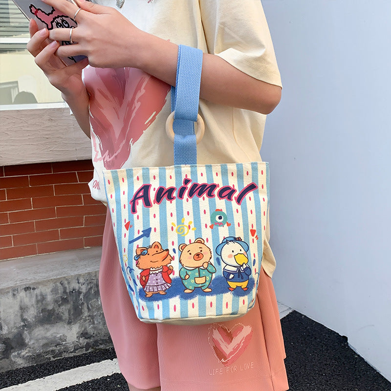 Cartoon Canvas Female Lunch Box Ethnic Handbags