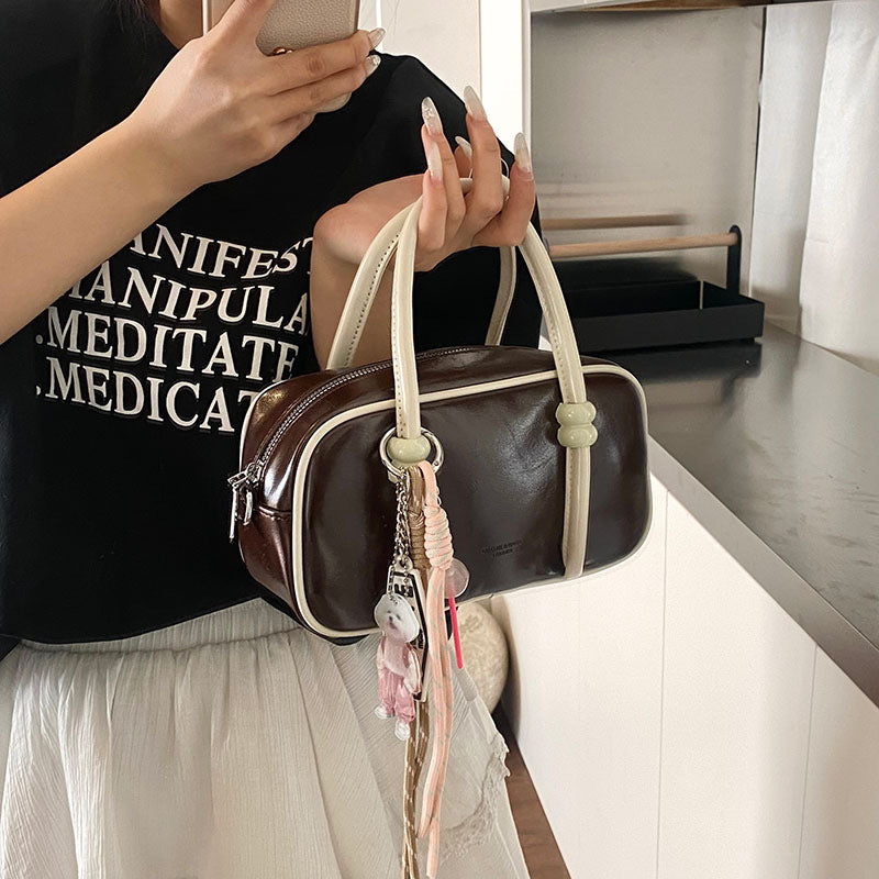 Women's Minimalist Fashion Bowling Color Block Oblique Women's Shoulder Bag