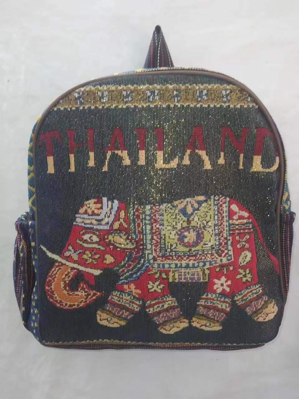 Style Gold Silk Embroidered Elephant National Backpacks