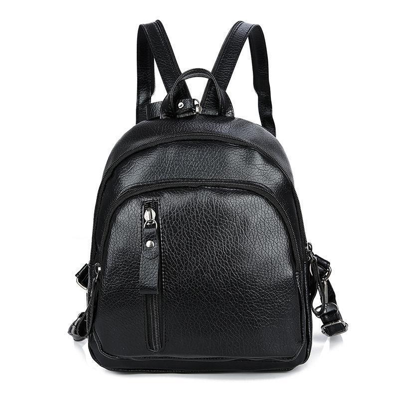 Women's Korean Fashionable Zipper Soft Leather Waterproof Backpacks