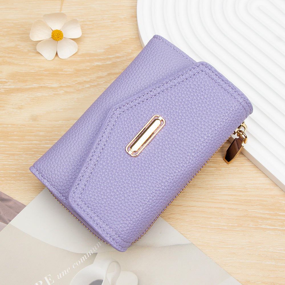 Women's Affordable Luxury Fashion Short Zipper Hasp Litchi Pattern Ladies Wallet