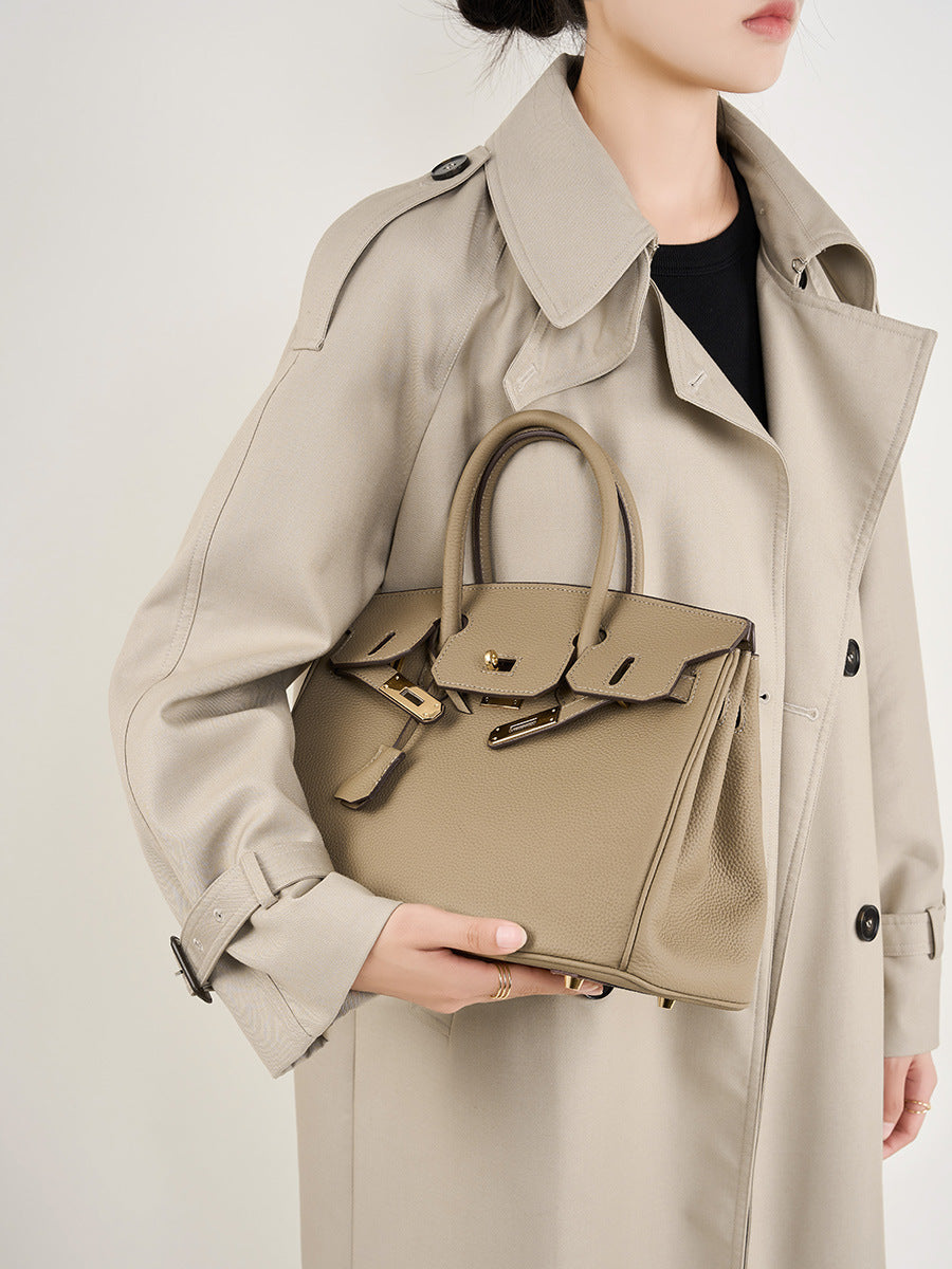 Large Lychee Pattern Genuine Cattlehide Leather Handbags