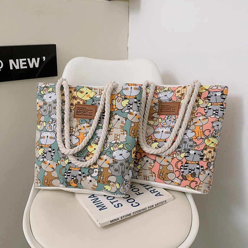 Women's Canvas Trendy Simple Textured Large Capacity Women's Shoulder Bag