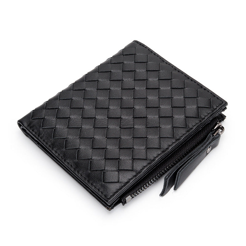 Women's Sheepskin Woven Fold Multiple Slots Vertical Leather Ladies Wallet