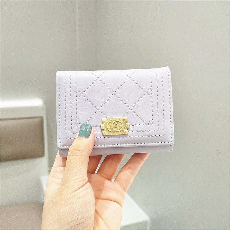 Simple Fashion Solid Color Rhombus Stitching Three Ladies Wallets
