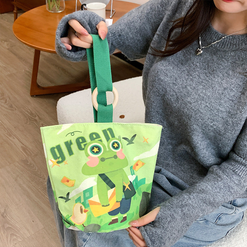 Cartoon Canvas Female Lunch Box Ethnic Handbags