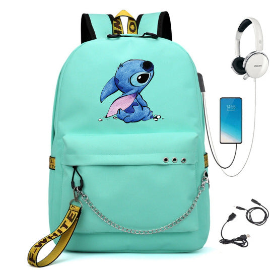 Star Stitch Pattern Iron Chain Ribbon Backpacks