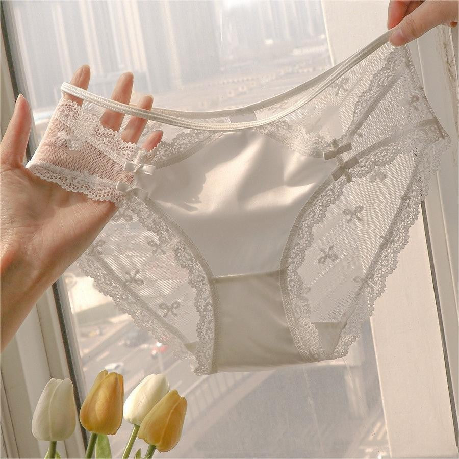 Women's Desire French Satin Hollow Lace Net Yarn Panties