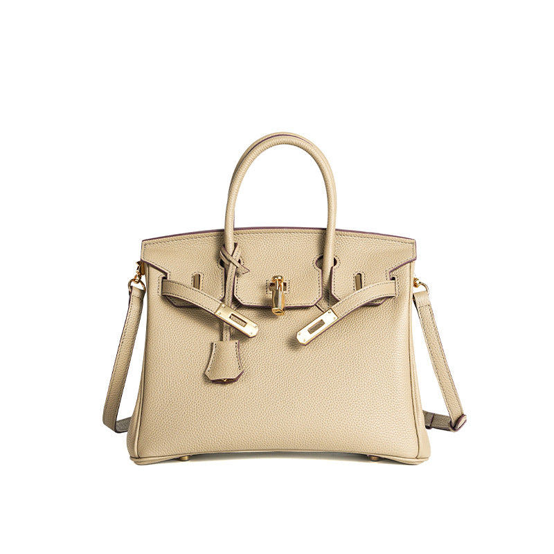 Women's Line First Layer Cowhide Handmade Litchi Grain Handbags