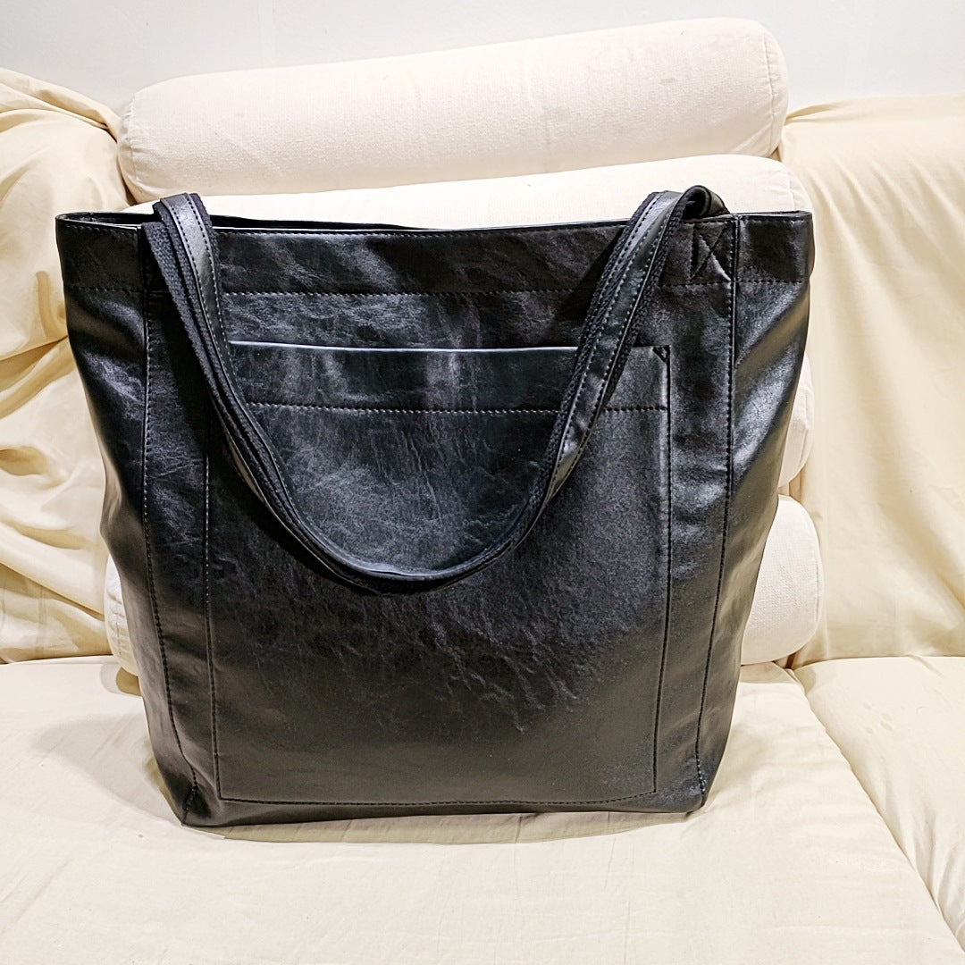 Women's Portable With Pocket One Retro Oil Waxed Tote Bags