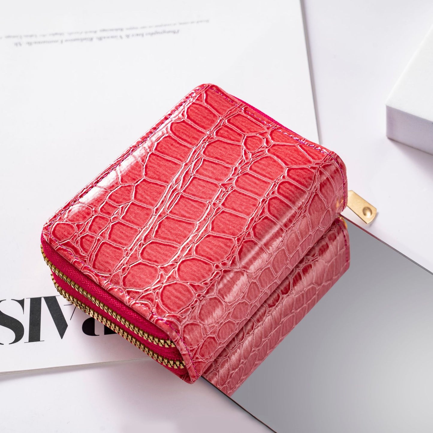 Women's Crocodile Pattern Organ Double Zipper Fashion Large Card Holder