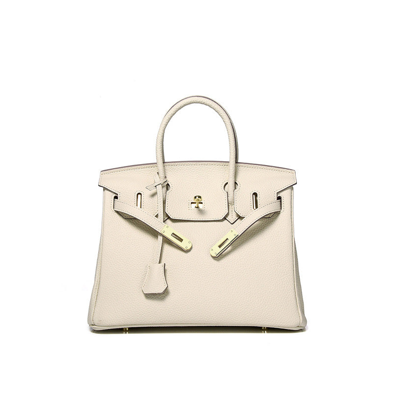 Women's Line First Layer Cowhide Handmade Litchi Grain Handbags