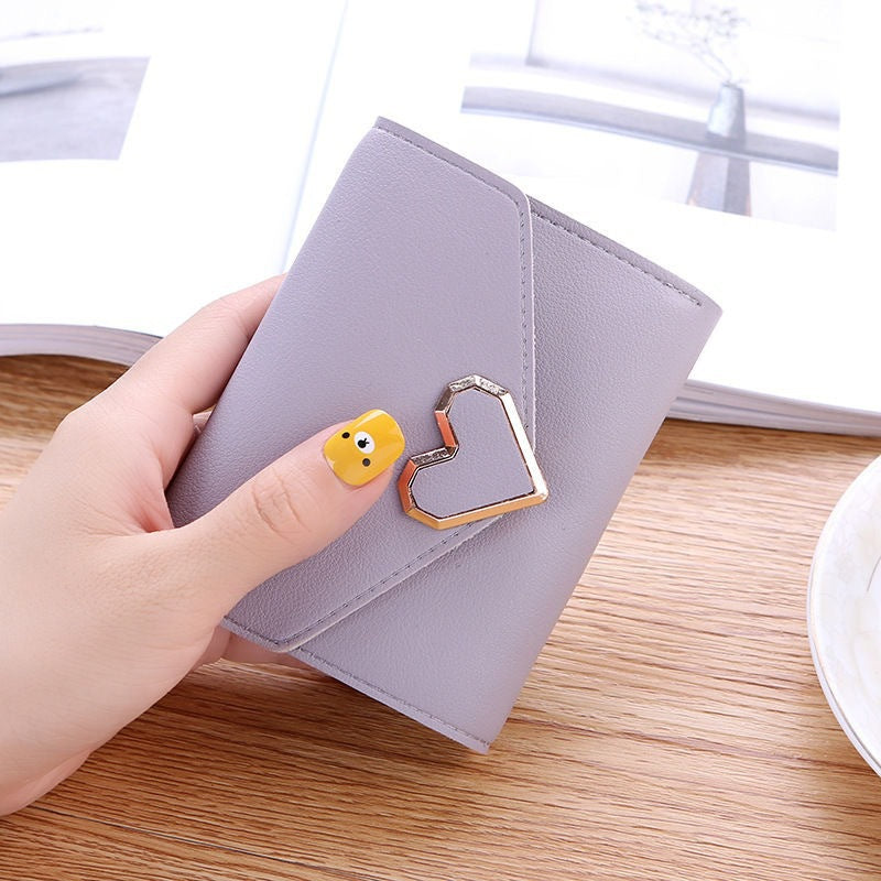 Women's Long Heart-shaped Three-fold Leather Fresh Ladies Wallets