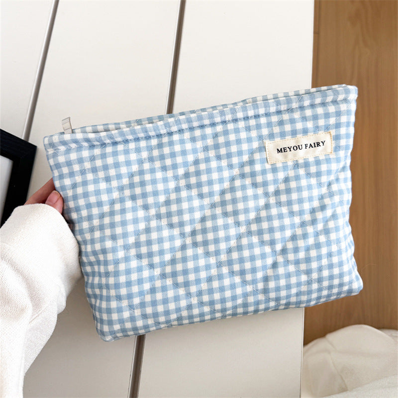 Quilted Blue Plaid Clutch Large Capacity Bags