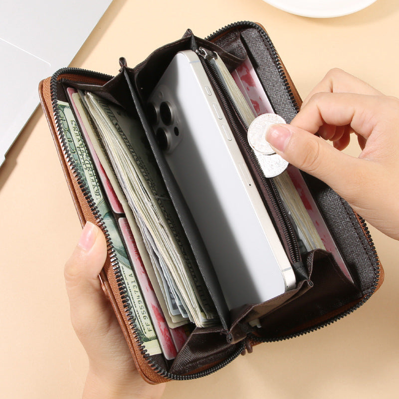 Men's Long Multiple Slots Large Capacity Zipper Phone Bags