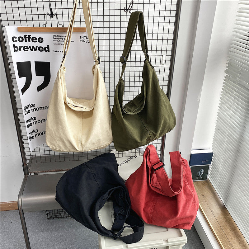 Women's Idle Style Washed Canvas Artistic Green Shoulder Bags