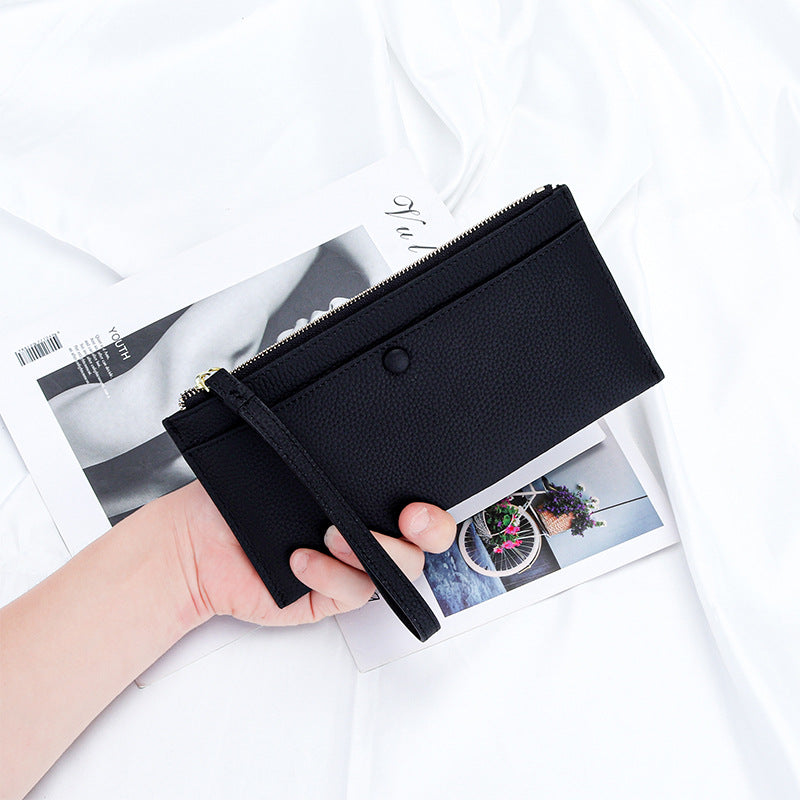 Women's Leather Hand-held Zipper Mobile Large Capacity Bags