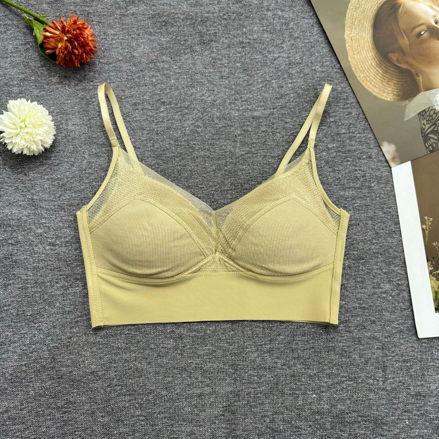 Women's Lace Beautiful Back Fixed Cup Underwear Backless One-piece Push Tanks Camis