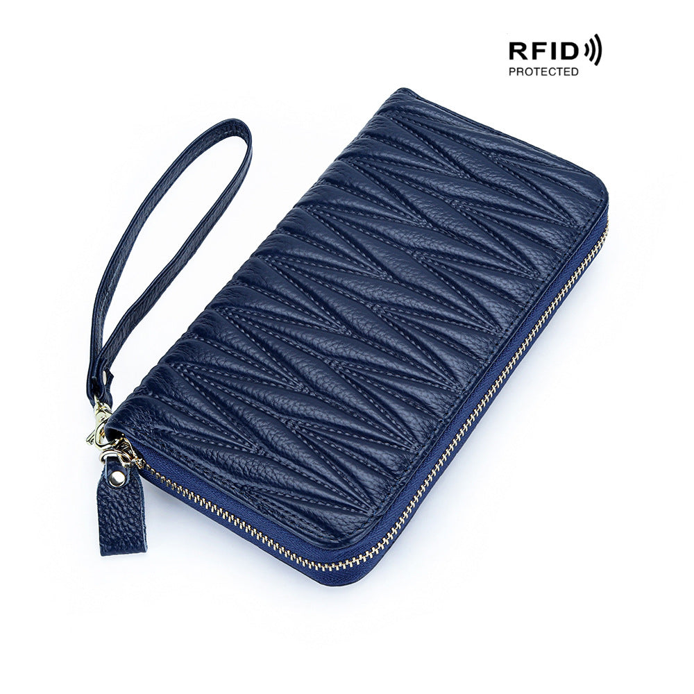Women's Leather Long Zip Clutch Large Capacity Card Holder