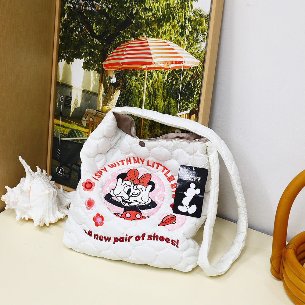 Mickey Embroidered Quilted Cartoon Fashion Waterproof Large Women's Shoulder Bag
