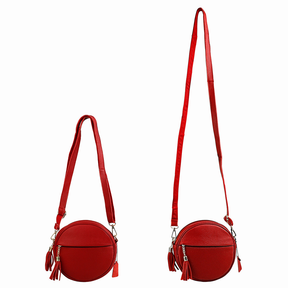 Women's First Layer Leather Trendy Storage Round With Shoulder Bags