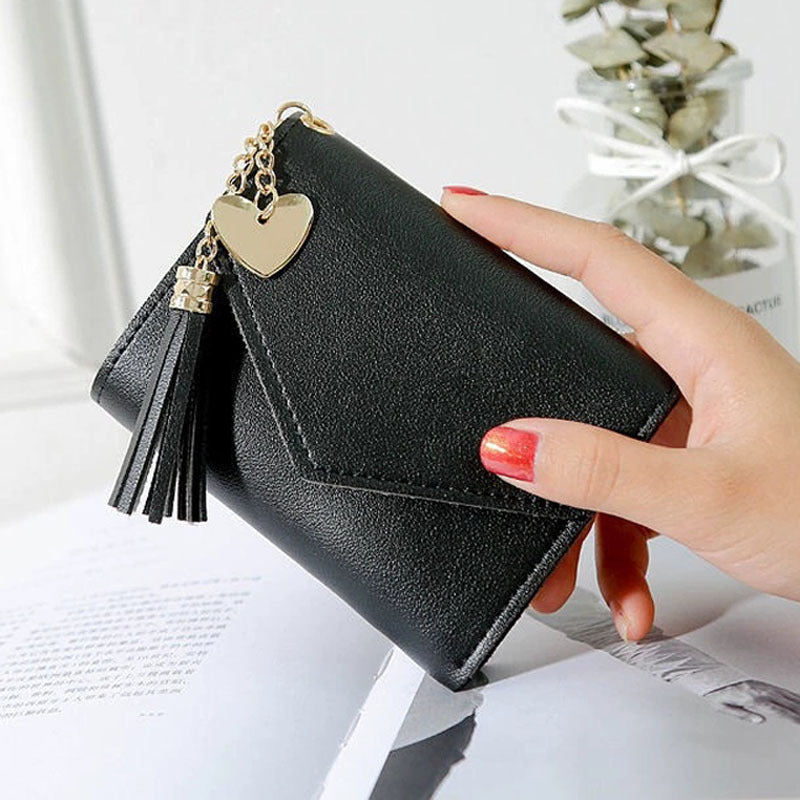 Korean Style Simple Three-fold Short Mini Folding Tassel Ladies Wallet