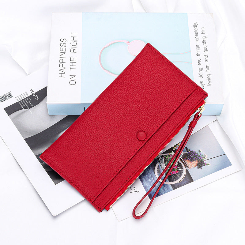Women's Leather Hand-held Zipper Mobile Large Capacity Bags