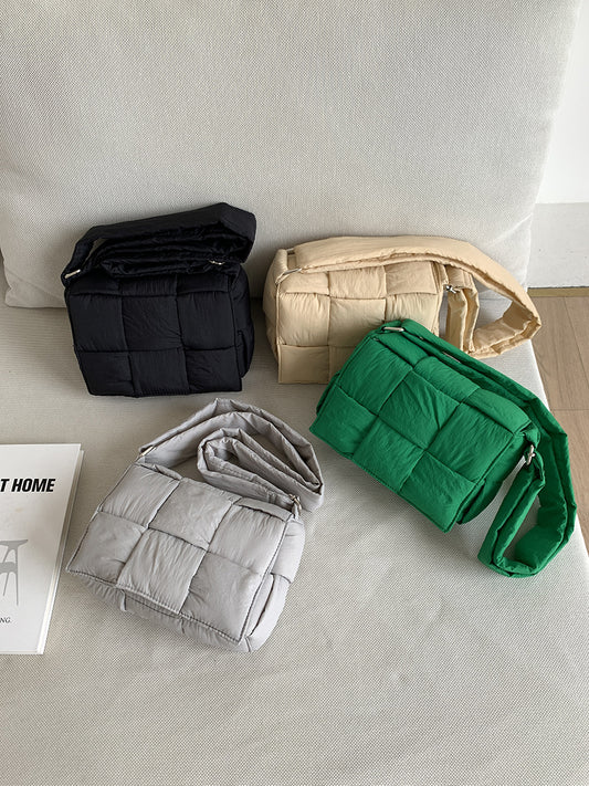 Wide Strap Woven Plaid Son Mother Flip Crossbody Bags