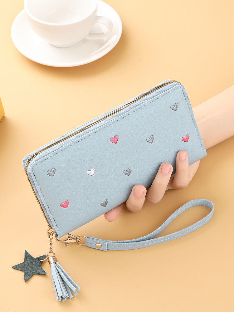 Long Love Korean Style Tassel Embroidered Ladies Wallets