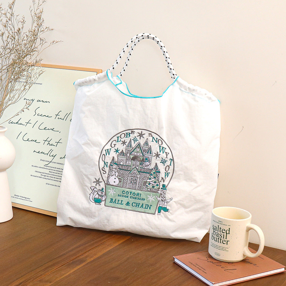 Nylon Embroidered Fashion Niche Large Capacity One Shopping Bags