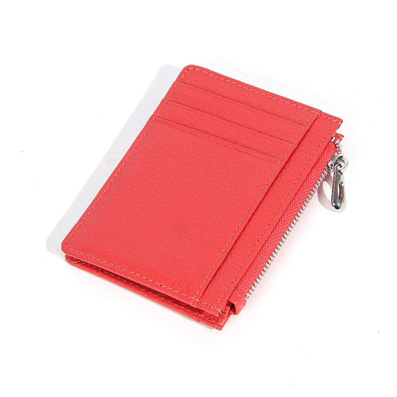 Women's & Men's & Leather Cowhide Solid-color Thin Section Card Holder
