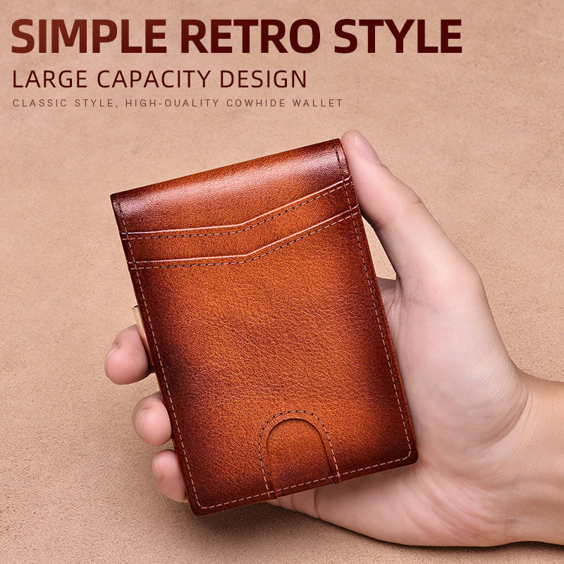 Men's Leather Multiple Slots Gold Clip Cowhide Certificate Men's Wallet