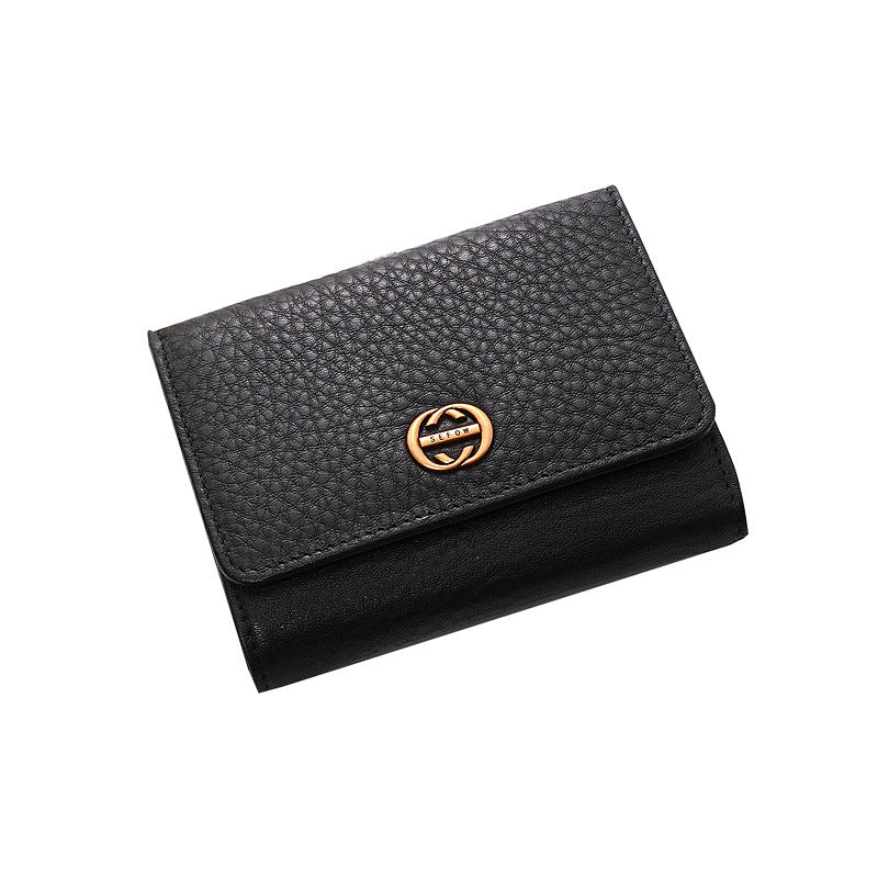 Women's Leather Folding Fashion Simple Cowhide Three Fold Ladies Wallet