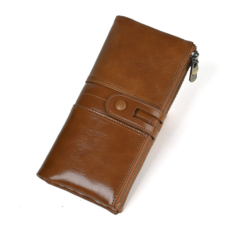Oil Wax Skin Long Cowhide Genuine Ladies Wallet
