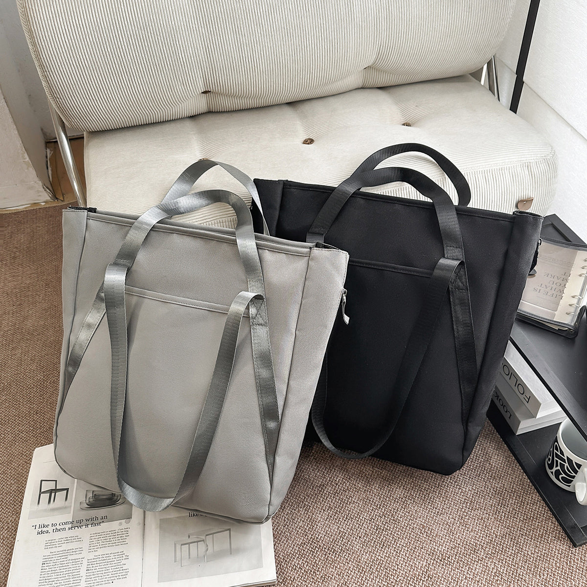 Pure Color Simple Nylon Female Large Capacity Totes For Shoulder Bags