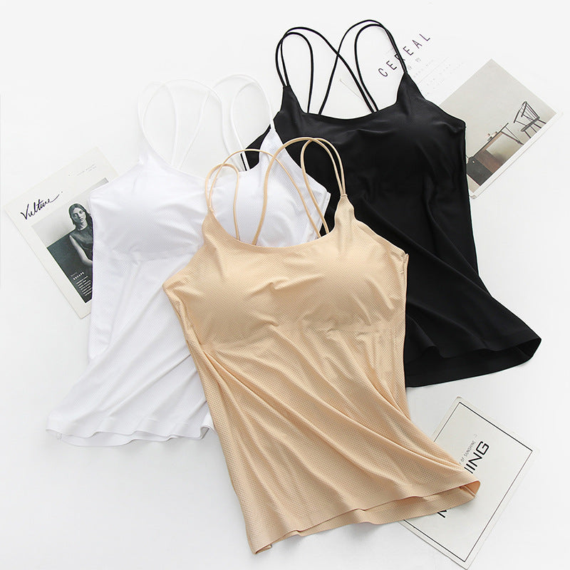 Women's Camisole Korean Thin Breathable Chest Pad Wrapped Seamless Sport Tanks Camis