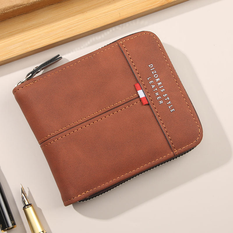 Men's Short Horizontal Zipper Vintage Cubic Men's Wallet