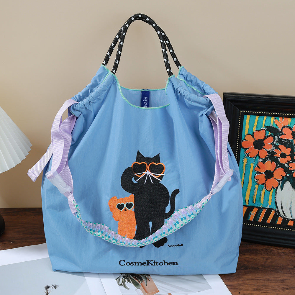 Environmental Protection Embroidery Shopping Nylon Cloth Flower Hand-held Minority Bags