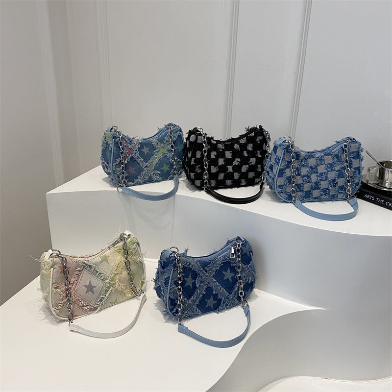 Women's Fashionable Stylish Cool Gradient Denim Chain Bags