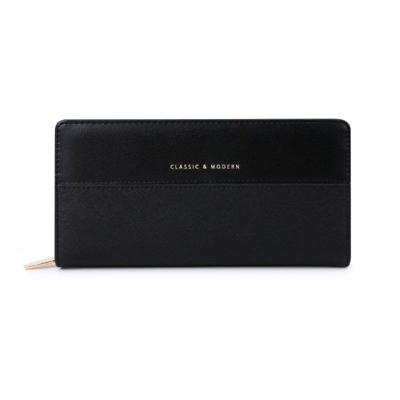 Women's Leather Patchwork Long Zipper Dark Joker Ladies Wallet
