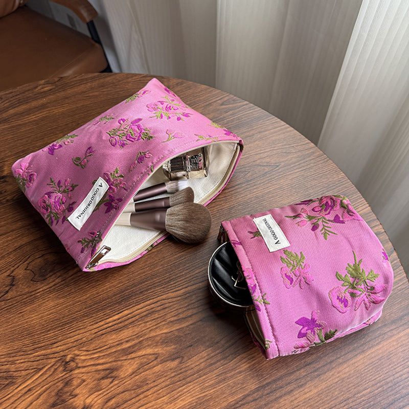 Flower Portable Storage Canvas Liner Toiletry Makeup Bag