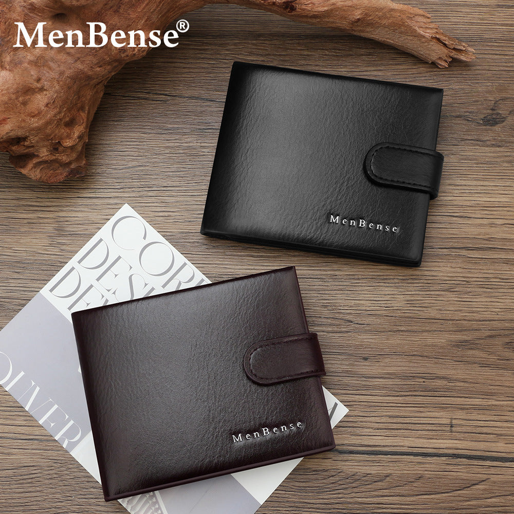 Men's Leather Tactile Feel Horizontal Business Dark Line Craft Short Multiple Men's Wallet