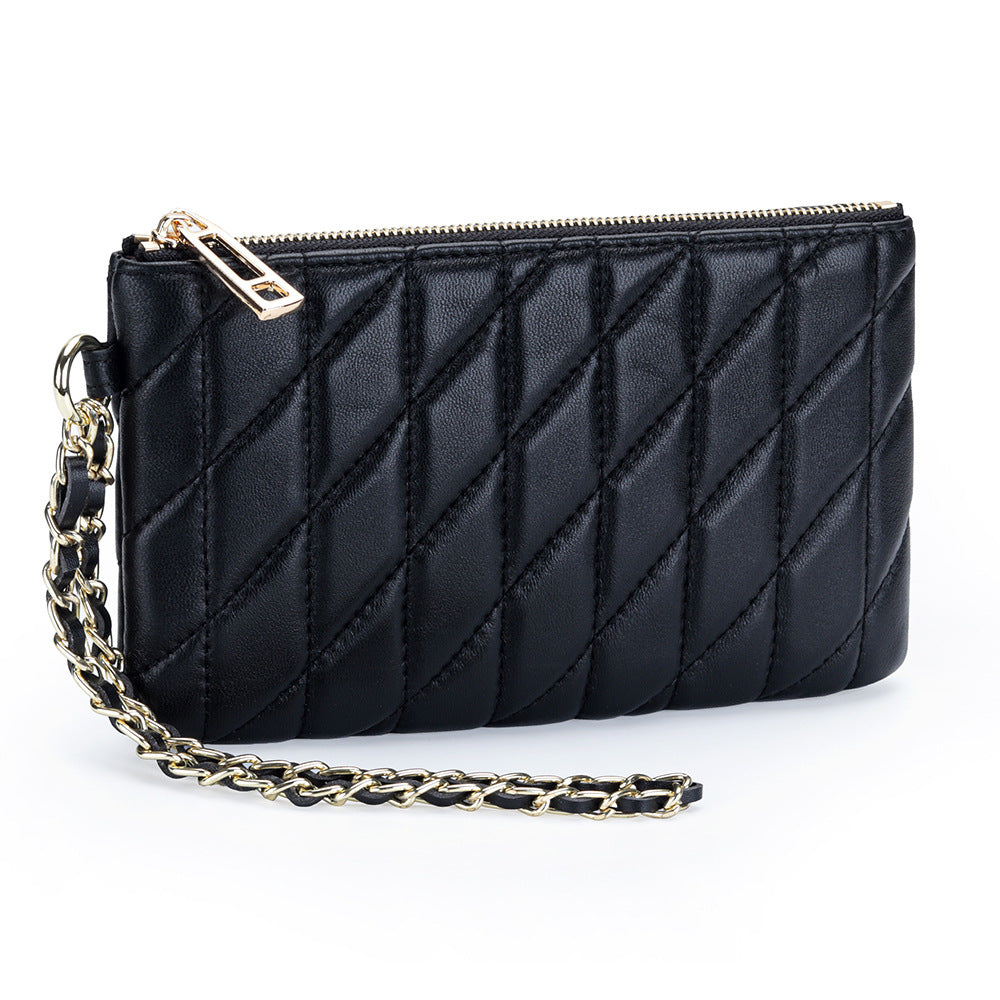 Women's Sheepskin Classic Style Clutch Diamond Chain Storage Leather Bags