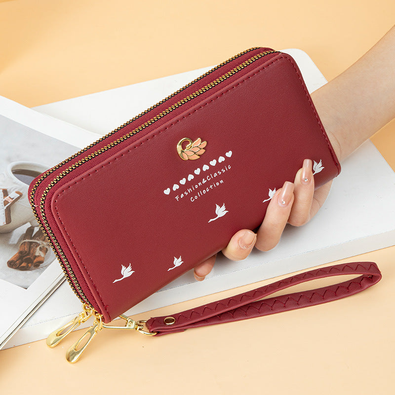 Women's Trendy Swan Double Zipper Large Capacity Wrist Ladies Wallet