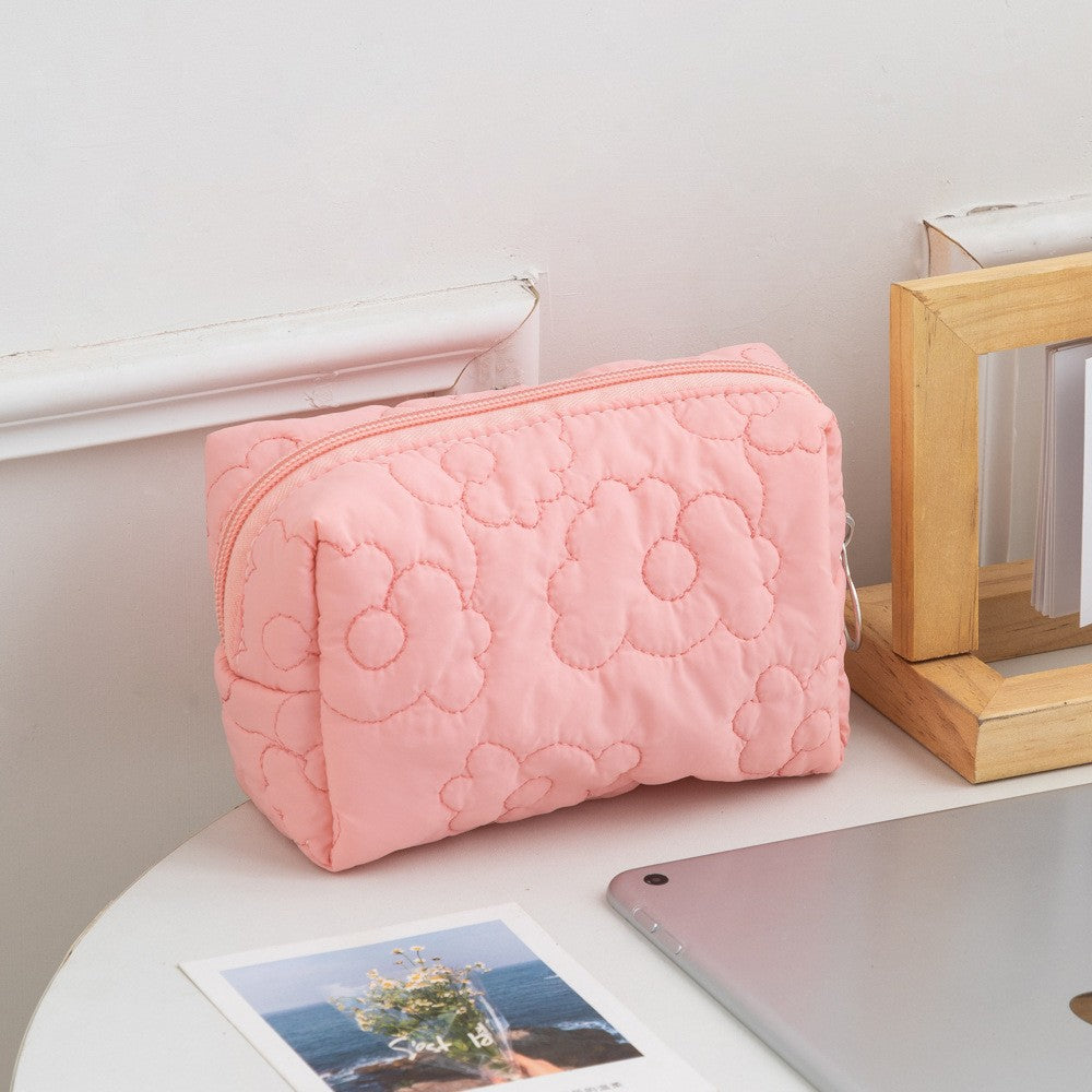 Floral Quilted Toiletries Portable Cosmetics Storage Makeup Bag