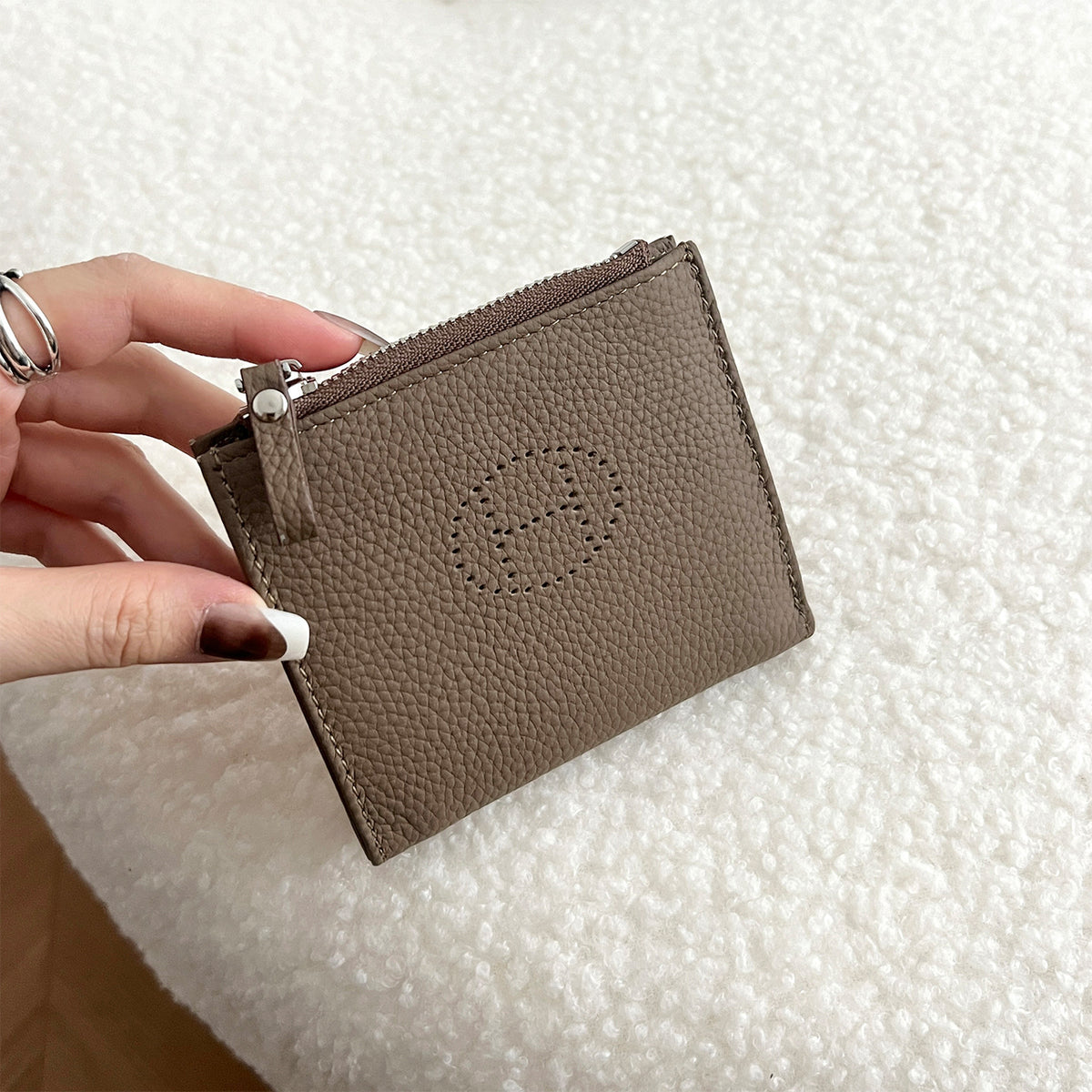 Female Short One Hollow Mini Cowhide Card Holder